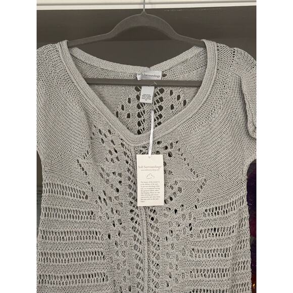 Soft Surroundings Womans Sweater Open Knit Grey SZ PM Cotton Boho Long Line NEW - Picture 8 of 10